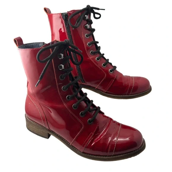 Unity In Diversity Red Patent Combat Boots - Picture 3 of 13